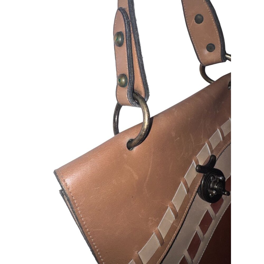Mahler California Brown & Beige Leather Handbag With Woven Detail & Metal Clasp - Picture 6 of 10